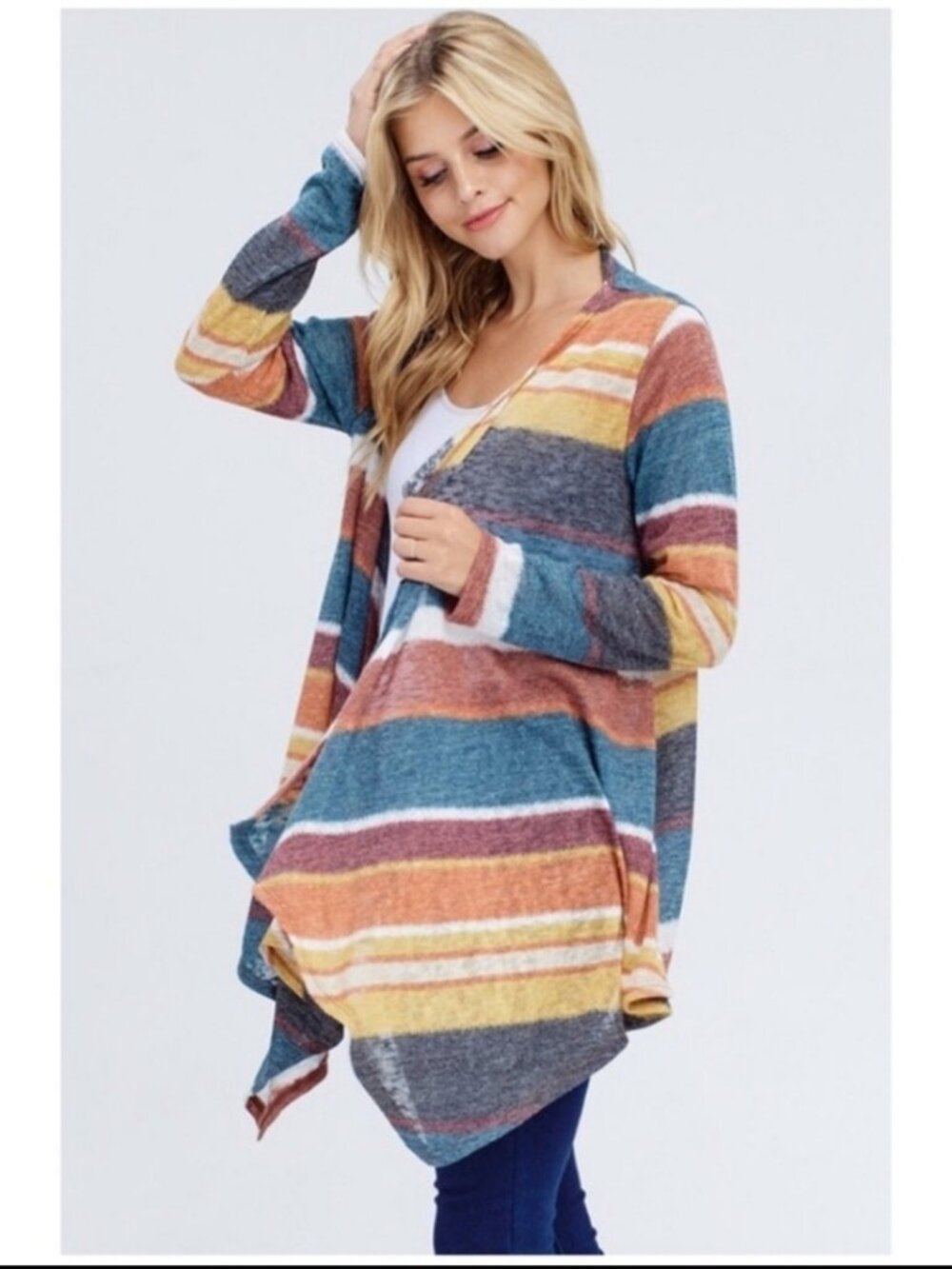 White Birch striped waterfall cardigan multicolor